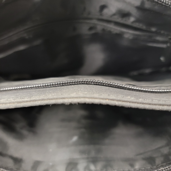 Black Nylon Multi-Pocket Organizer Tote Shoulder Bag Travel Work Silver Hardware - Picture 4 of 4